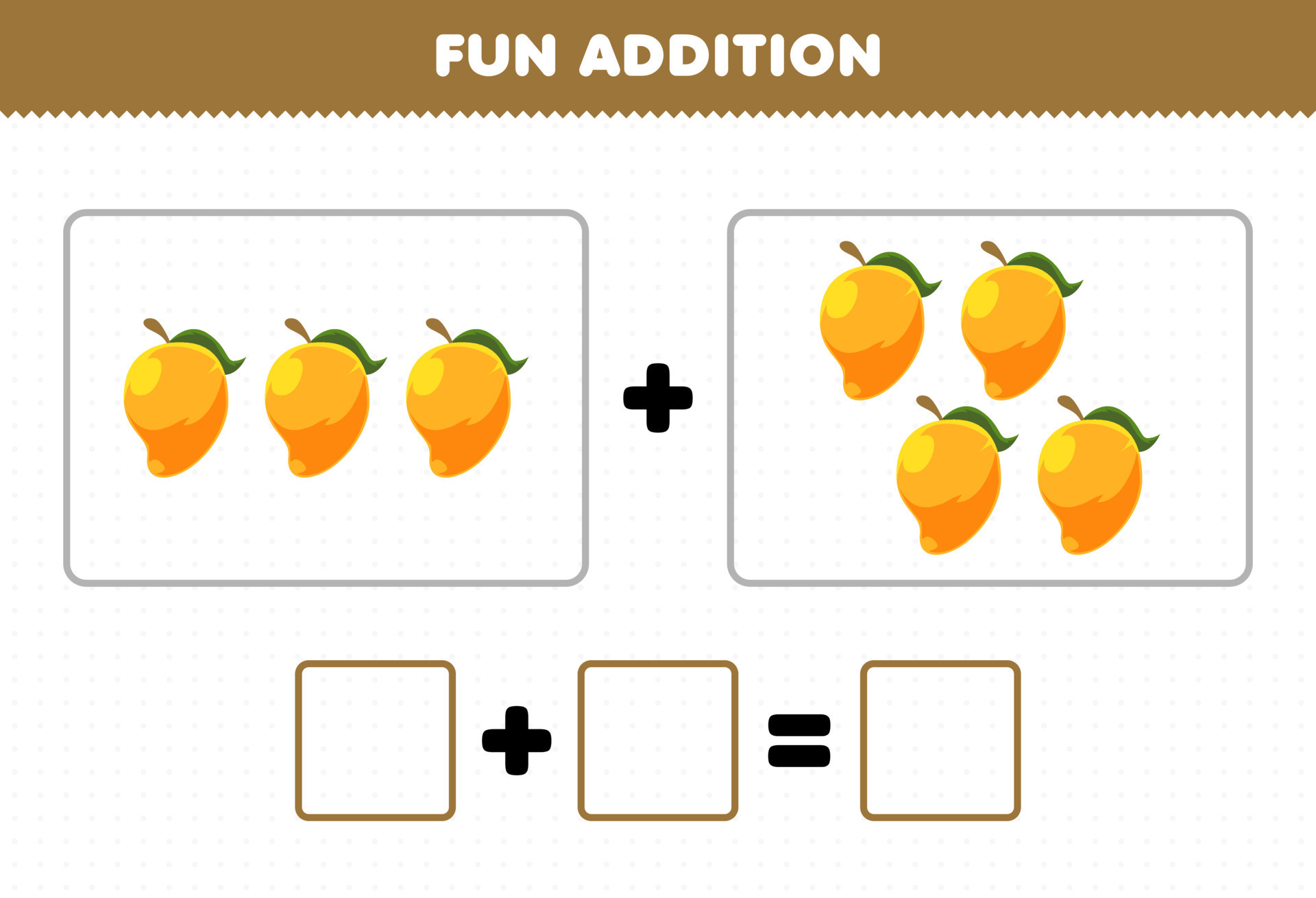 Education game for children fun addition by counting cartoon fruit