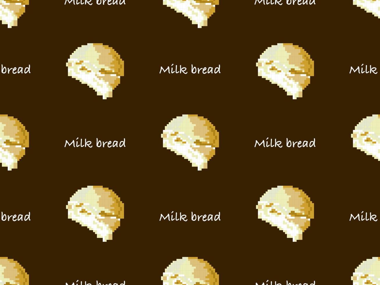 Milk bread cartoon character seamless pattern on yellow background. Pixel style vector
