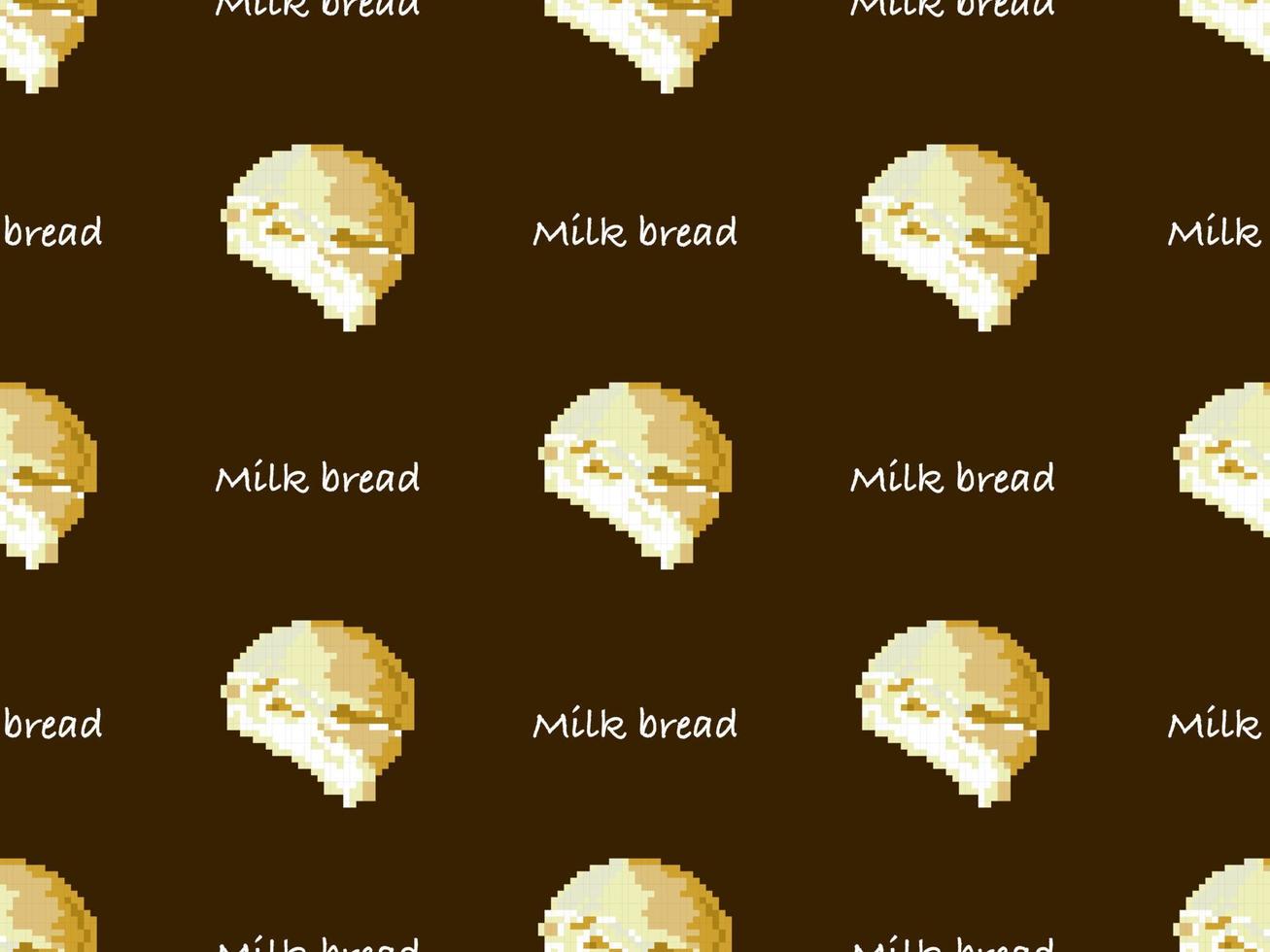 Milk bread cartoon character seamless pattern on yellow background. Pixel style vector