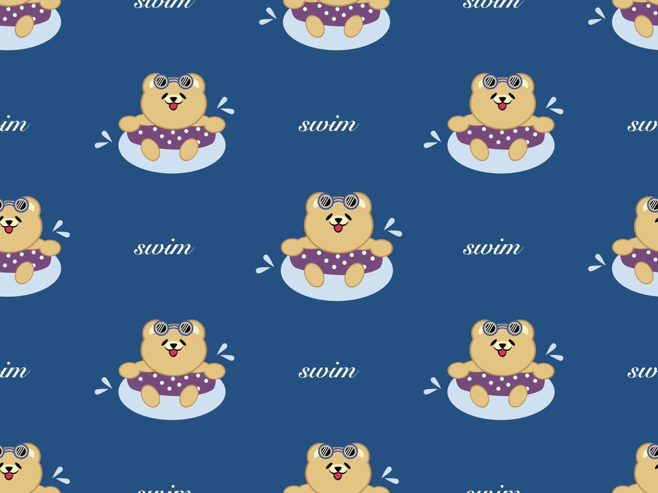 Bear swimming cartoon character seamless pattern on blue background vector
