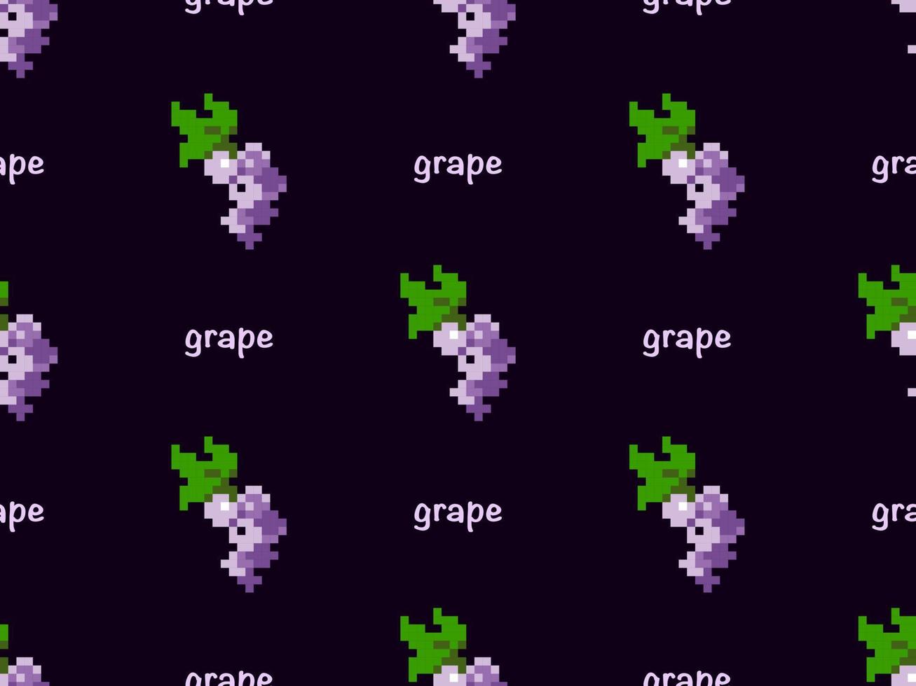 personaje de dibujos animados de uva de patrones sin fisuras sobre fondo púrpura. estilo de píxel vector