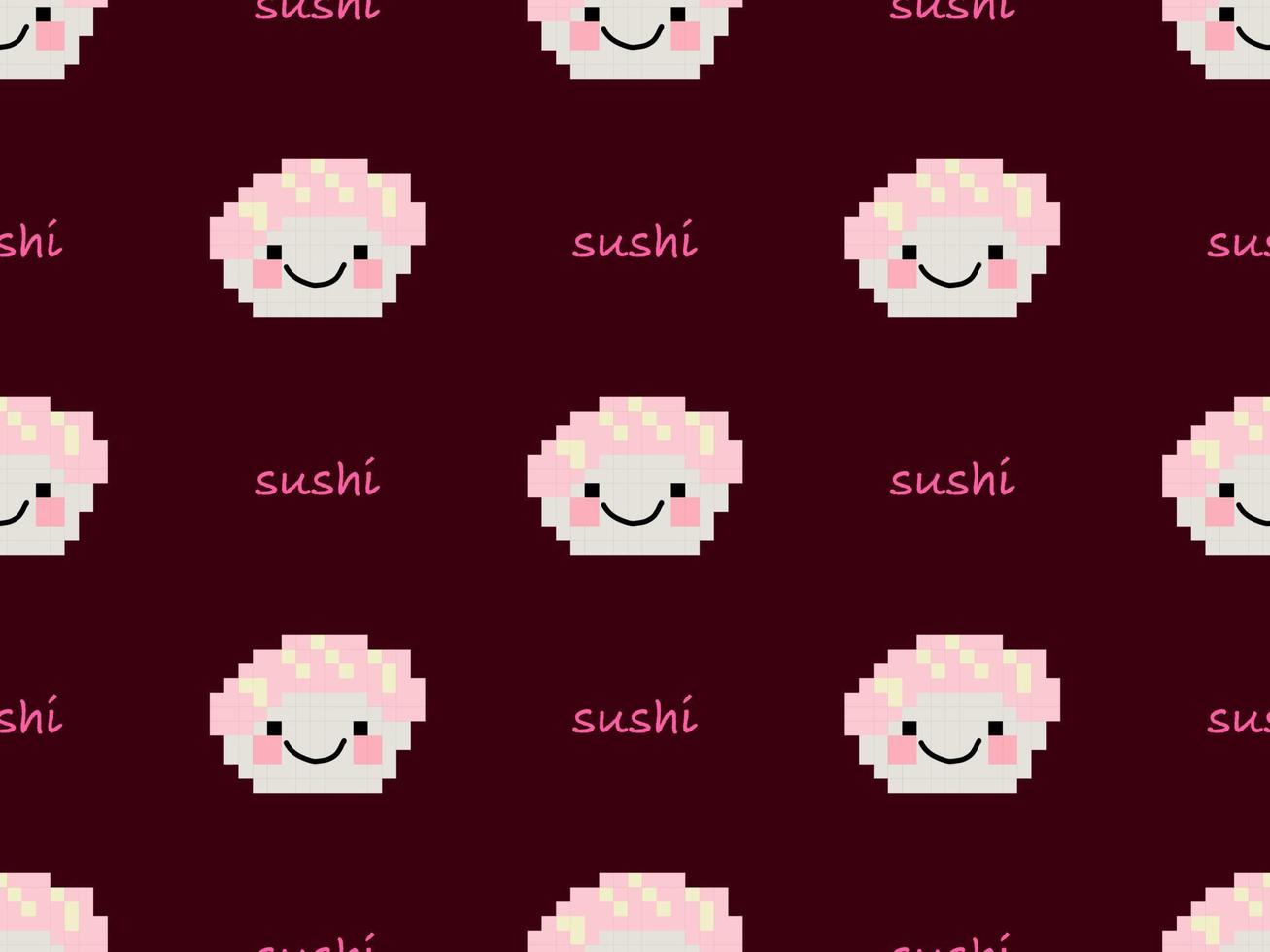 personaje de dibujos animados de sushi de patrones sin fisuras sobre fondo rojo. estilo de píxel vector