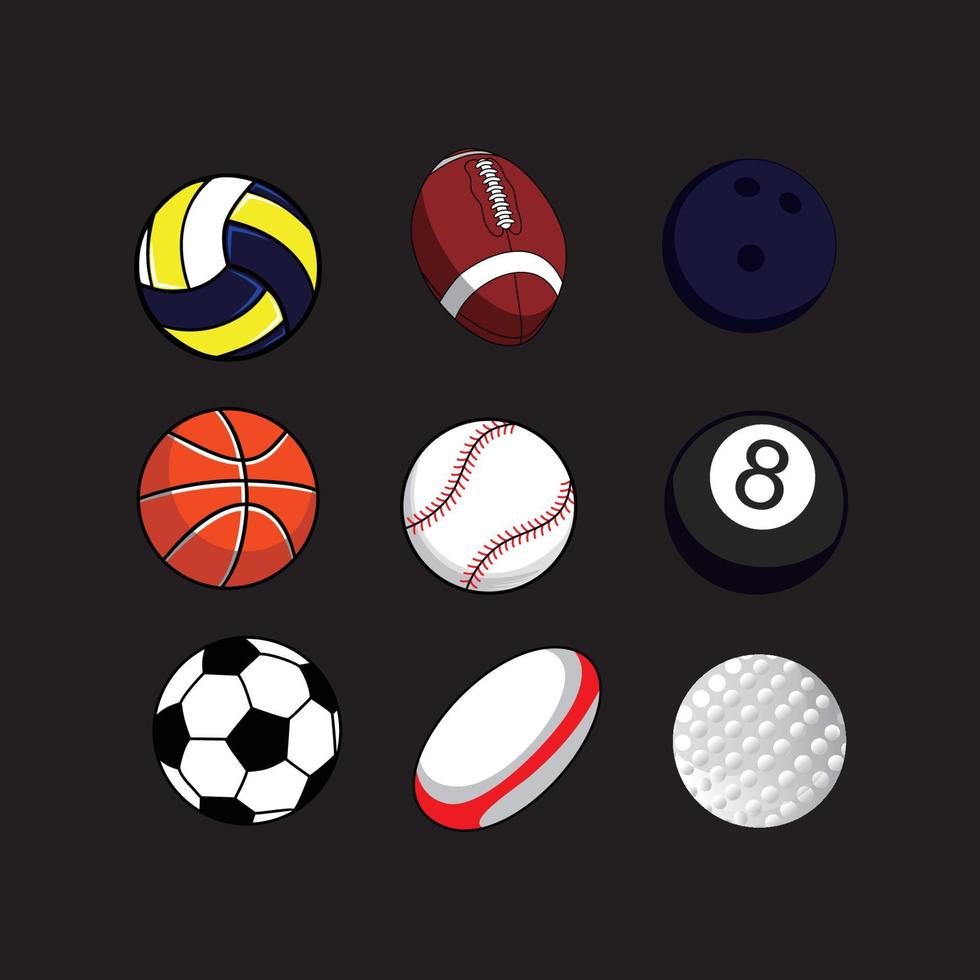 conjunto de ilustración de vector de bola. icono, signo y símbolo de la pelota deportiva.