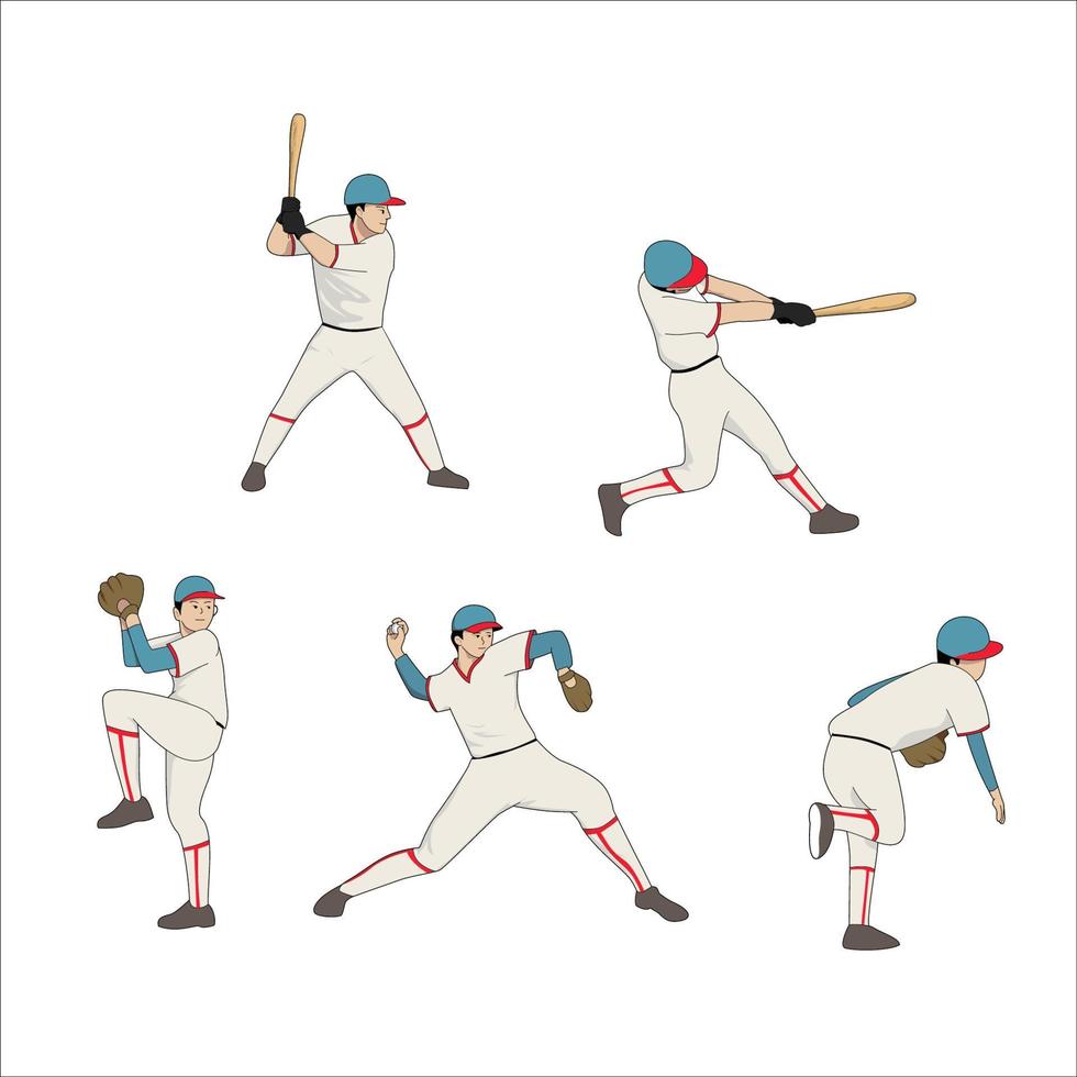 conjunto de ilustraciones vectoriales de béisbol. signo y símbolo de bateador y lanzador. vector