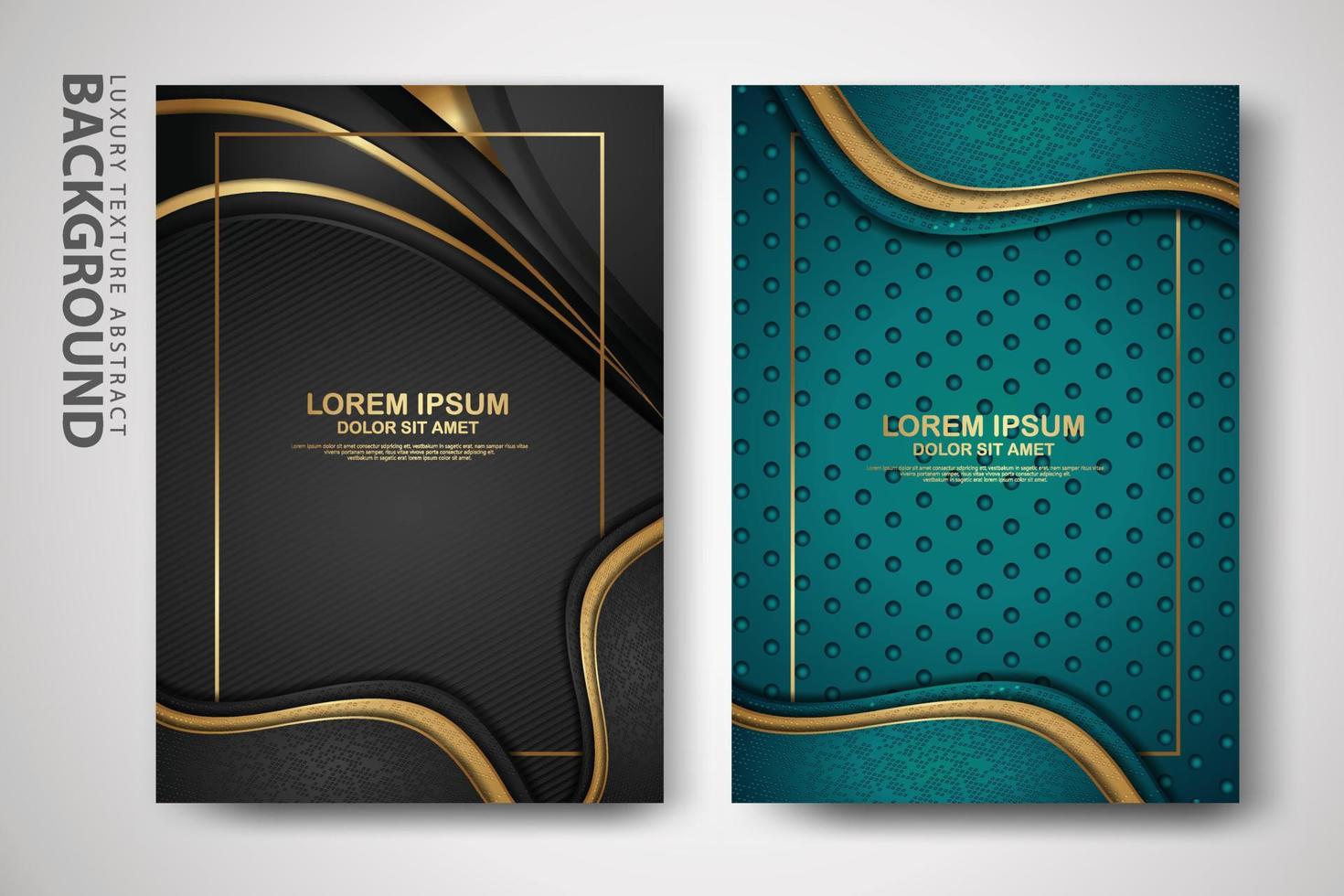 Vector two set of cover design template with luxury and elegant wave, circle and overlap layers background with glitters effect. Realistic textured on background