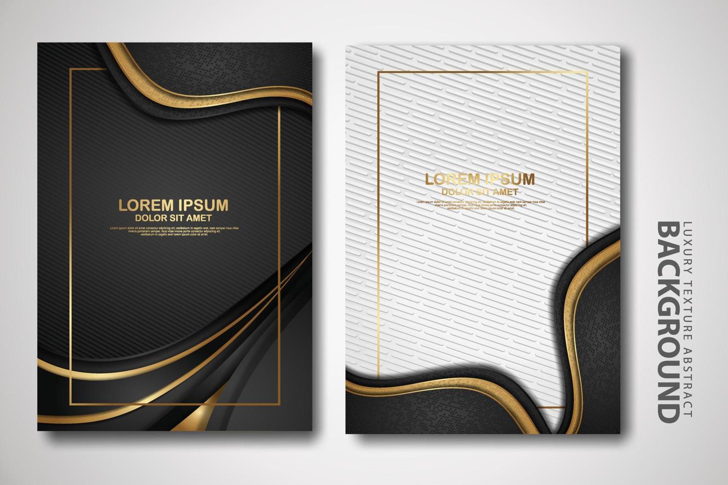 Vector two set of cover design template with luxury and elegant wave, circle and overlap layers background with glitters effect. Realistic textured on background