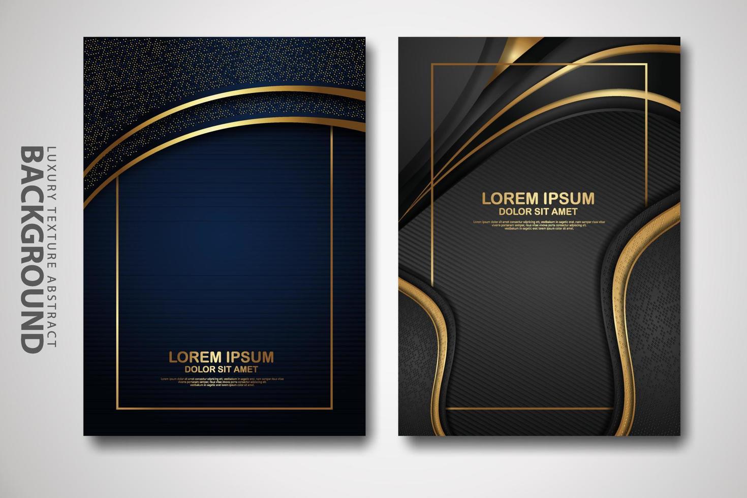 Vector set of cover design template with futuristic and dynamic overlap layers background with glitters effect. Realistic on textured dark background