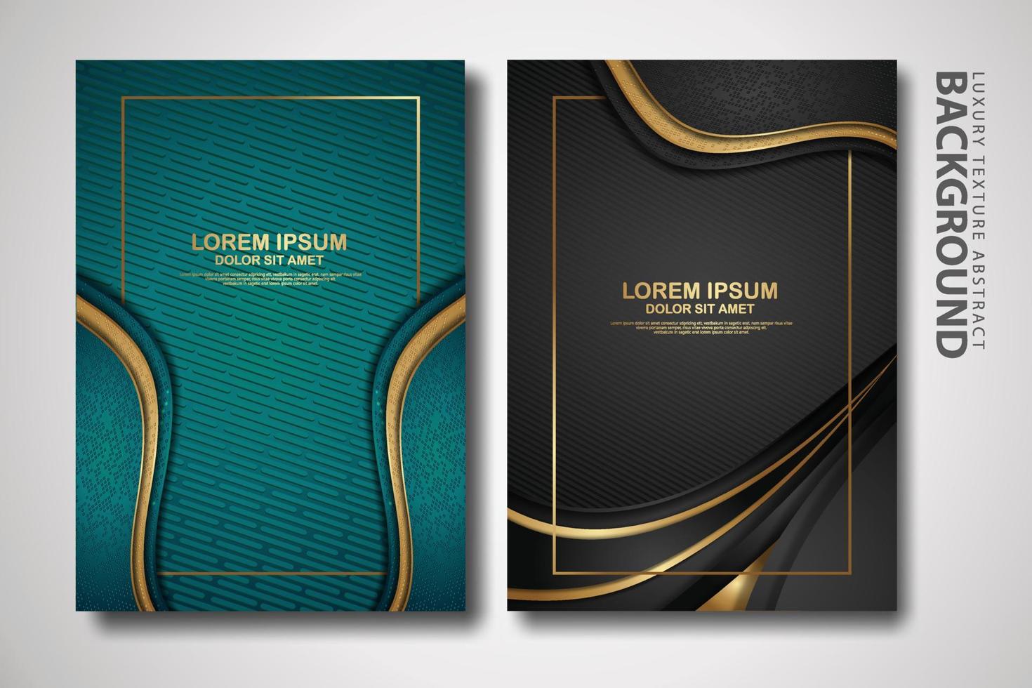 Vector two set of cover design template with luxury and elegant wave, circle and overlap layers background with glitters effect. Realistic textured on background