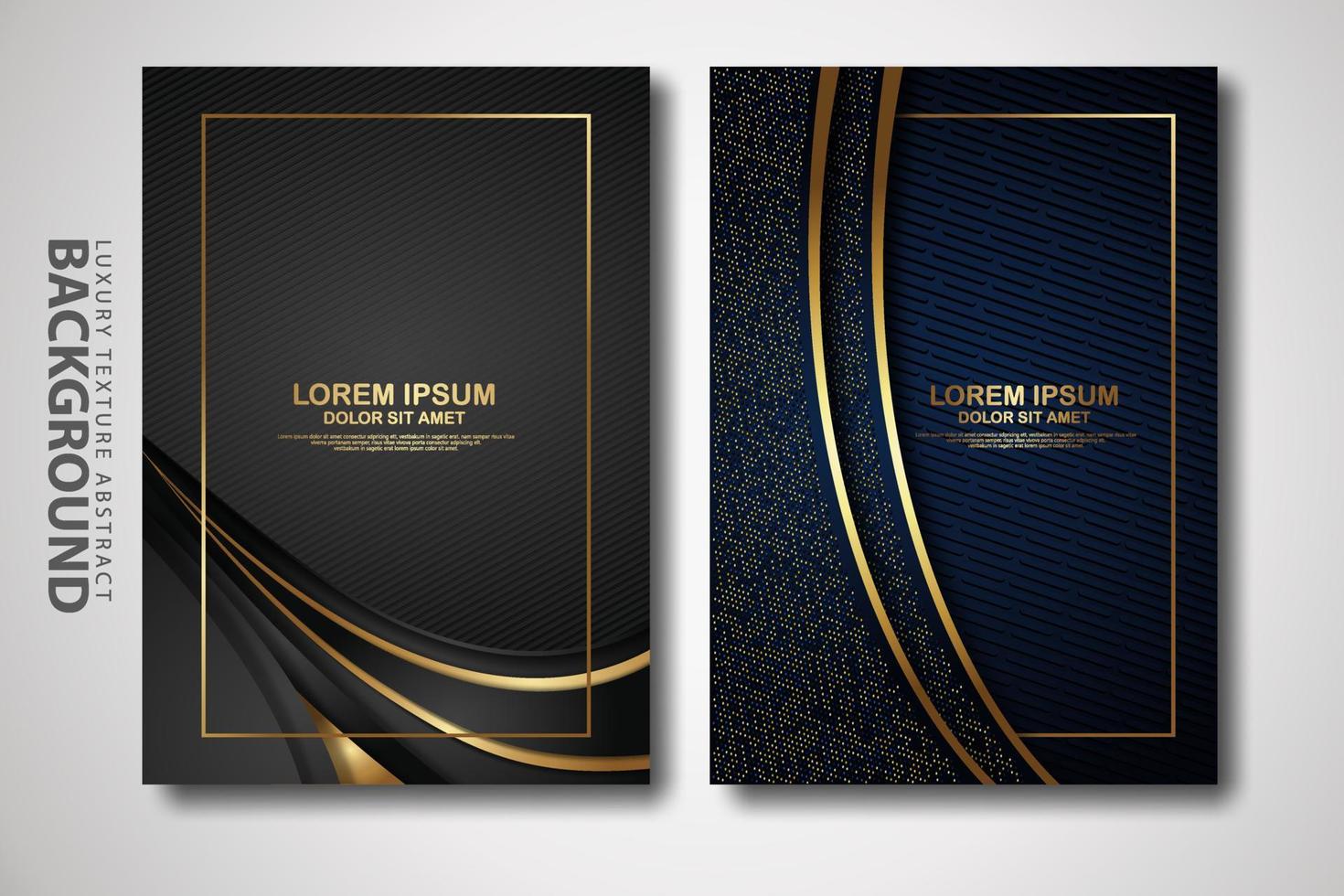 Vector set of cover design template with futuristic and dynamic overlap layers background with glitters effect. Realistic on textured dark background