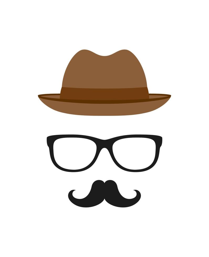 bigote, sombrero y gafas aislado sobre fondo blanco. vector