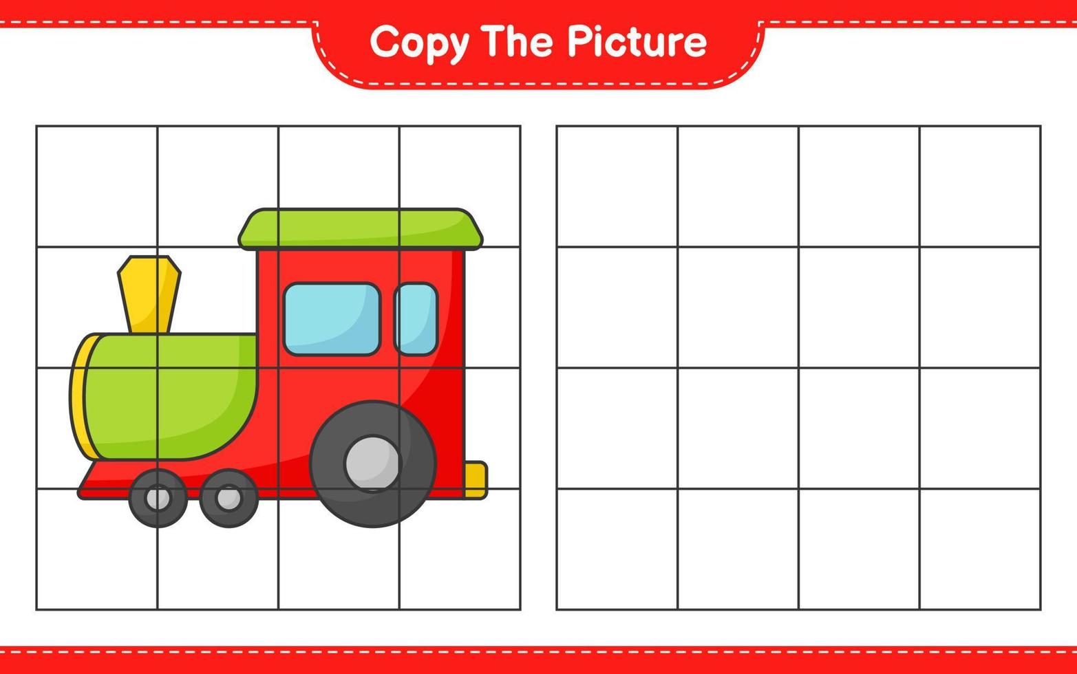 Copy the picture, copy the picture of Train using grid lines. Educational children game, printable worksheet, vector illustration