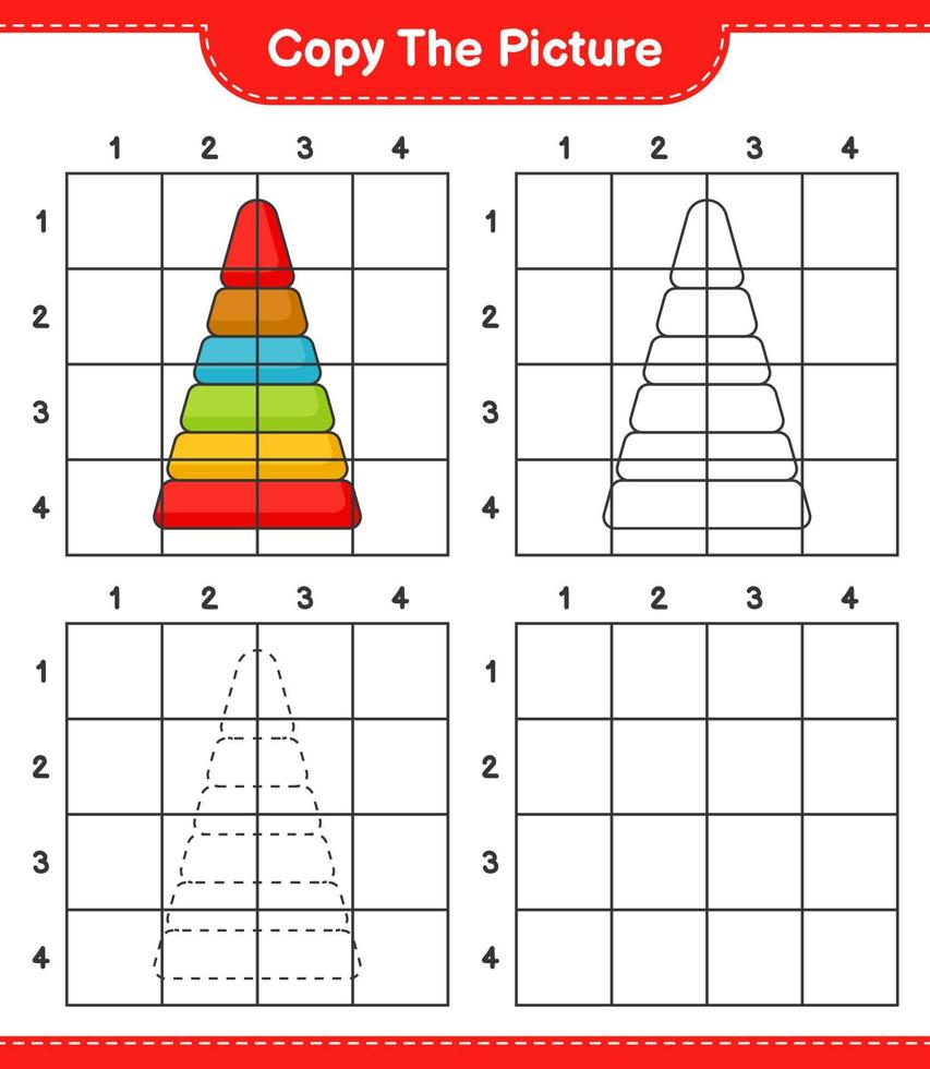 Copy the picture, copy the picture of Pyramid Toy using grid lines. Educational children game, printable worksheet, vector illustration