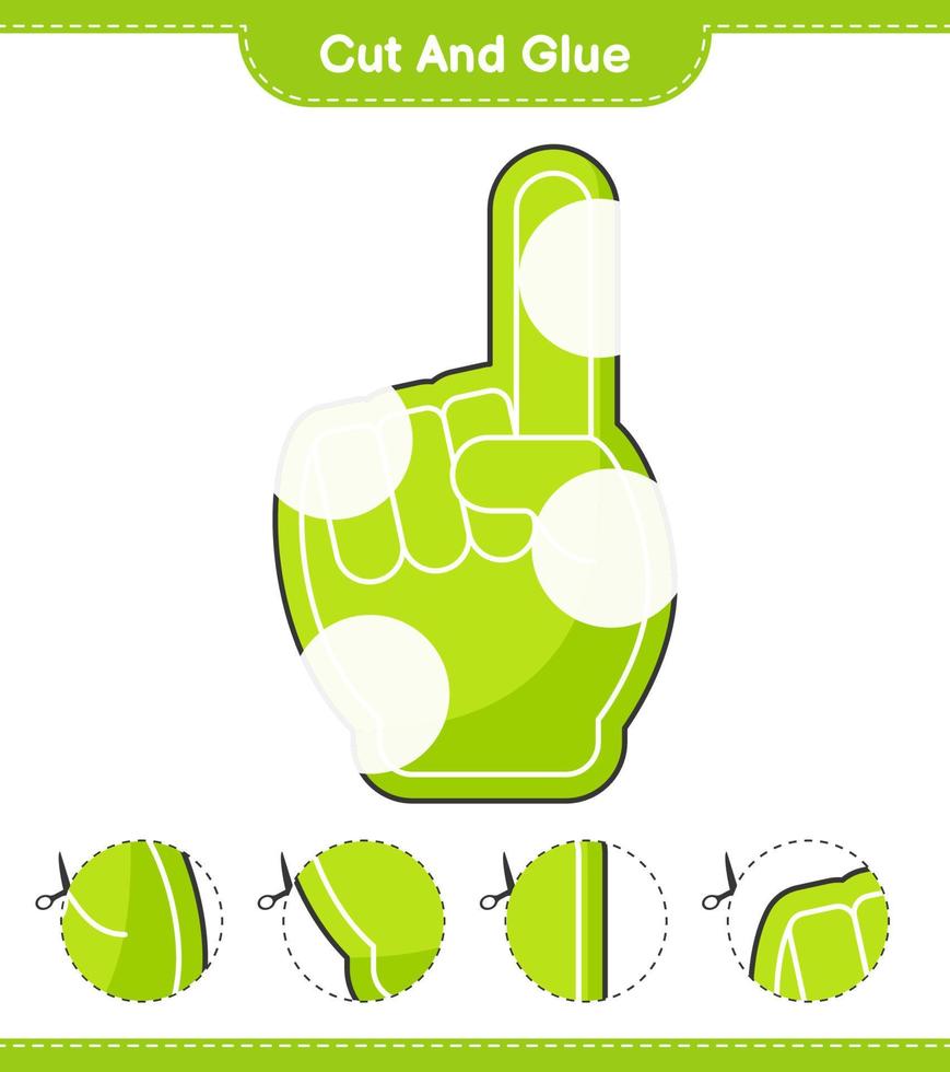 Cut and glue, cut parts of Foam Finger and glue them. Educational children game, printable worksheet, vector illustration