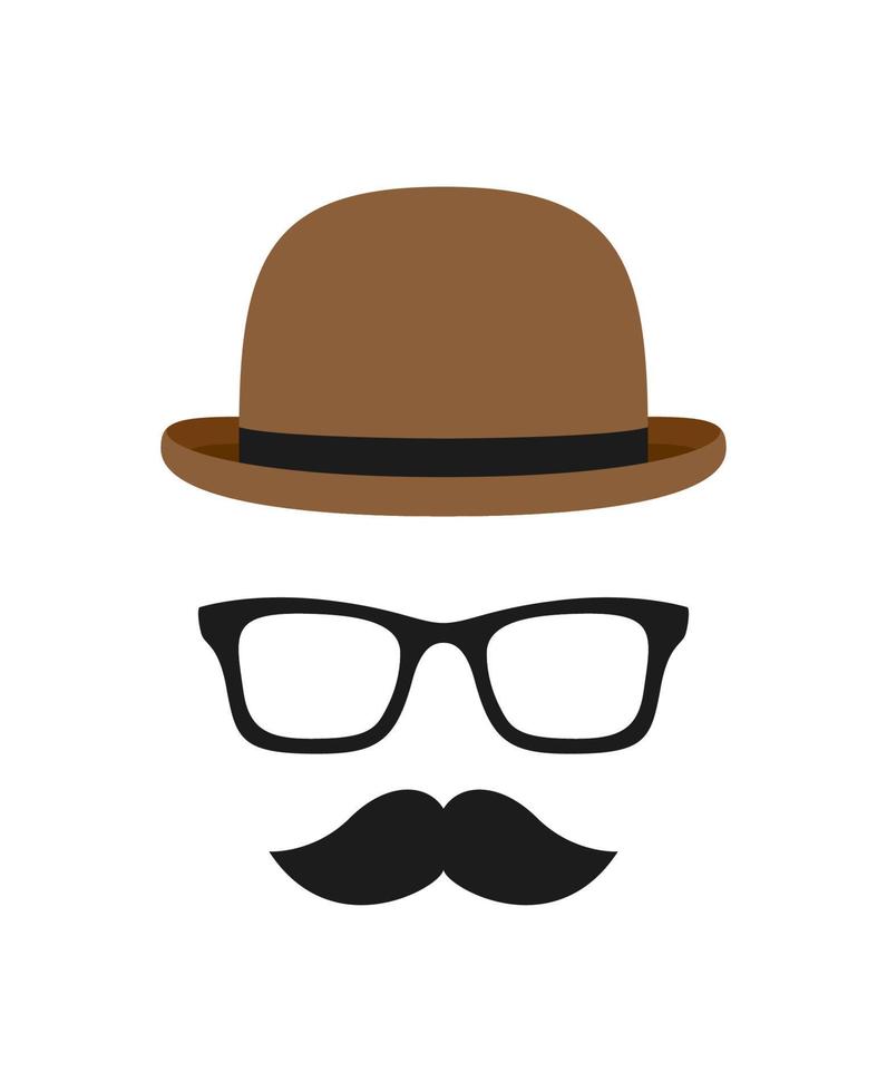 bigote, sombrero y gafas aislado sobre fondo blanco. vector