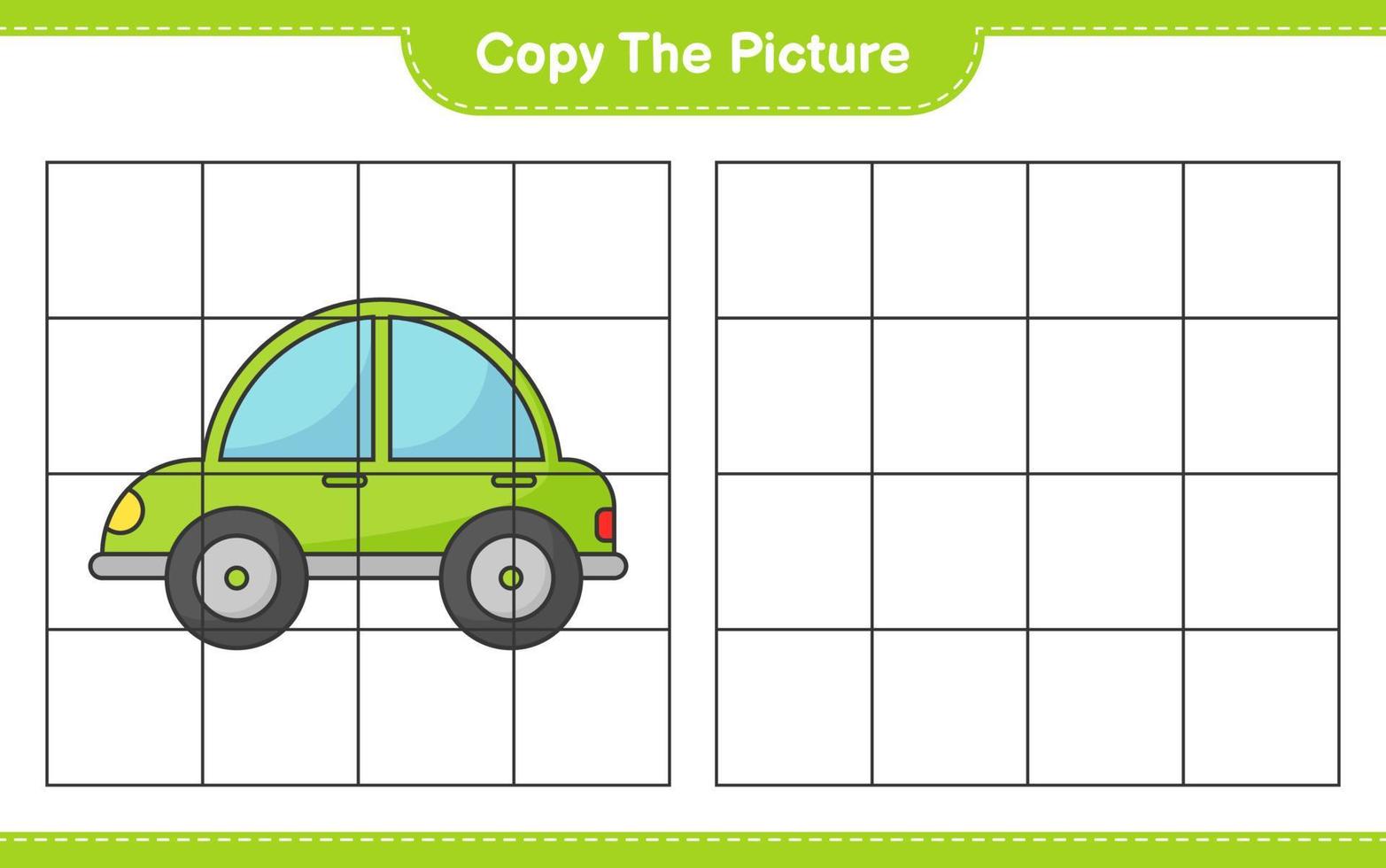 Copy the picture, copy the picture of Car using grid lines. Educational children game, printable worksheet, vector illustration