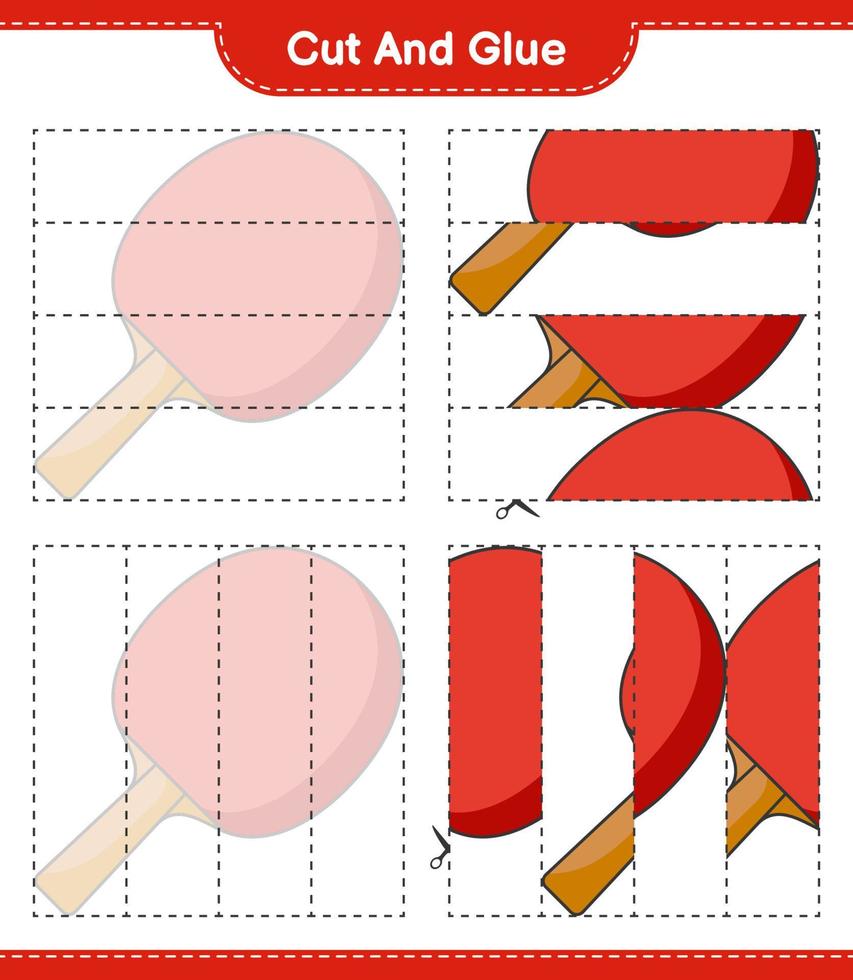 Cut and glue, cut parts of Ping Pong Racket and glue them. Educational children game, printable worksheet, vector illustration