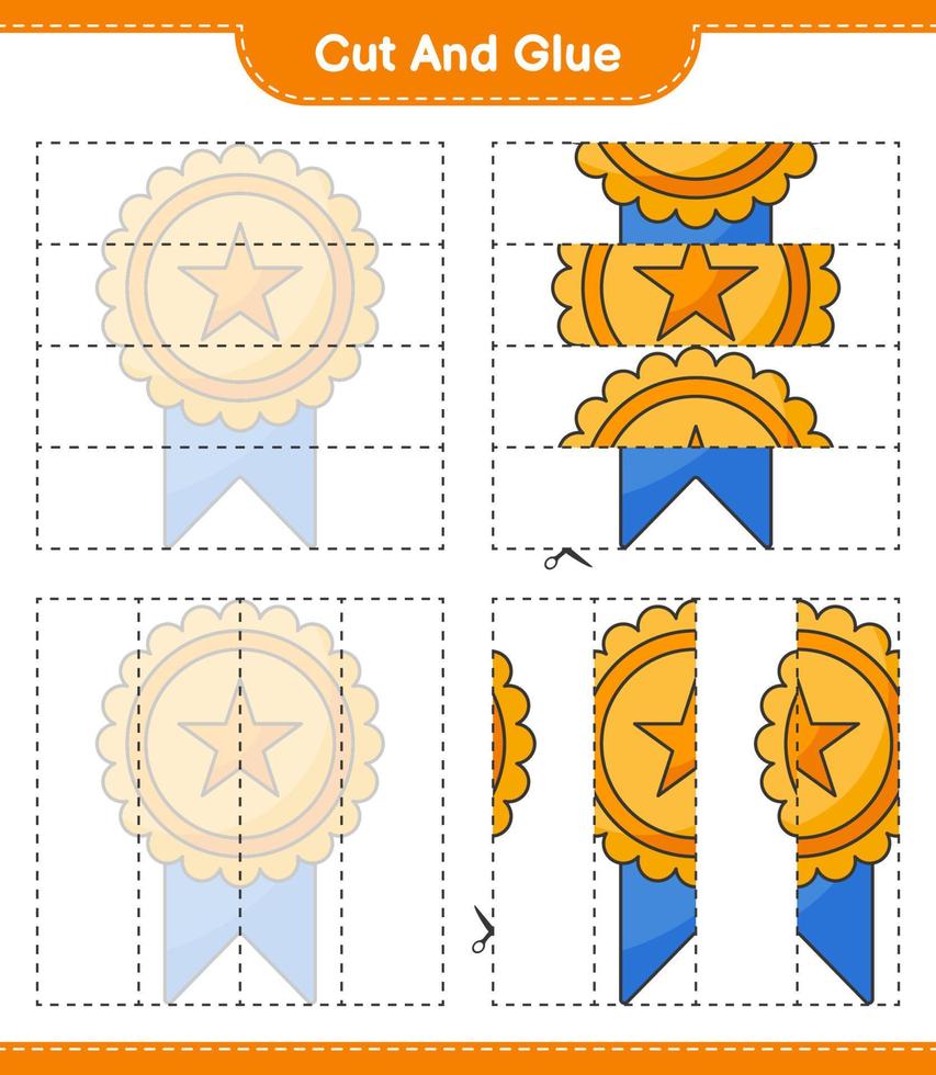 Cut and glue, cut parts of Trophy and glue them. Educational children game, printable worksheet, vector illustration