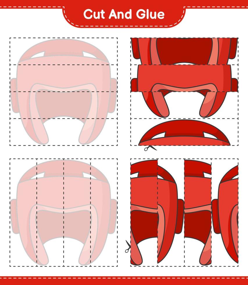 Cut and glue, cut parts of Boxing Helmet and glue them. Educational children game, printable worksheet, vector illustration
