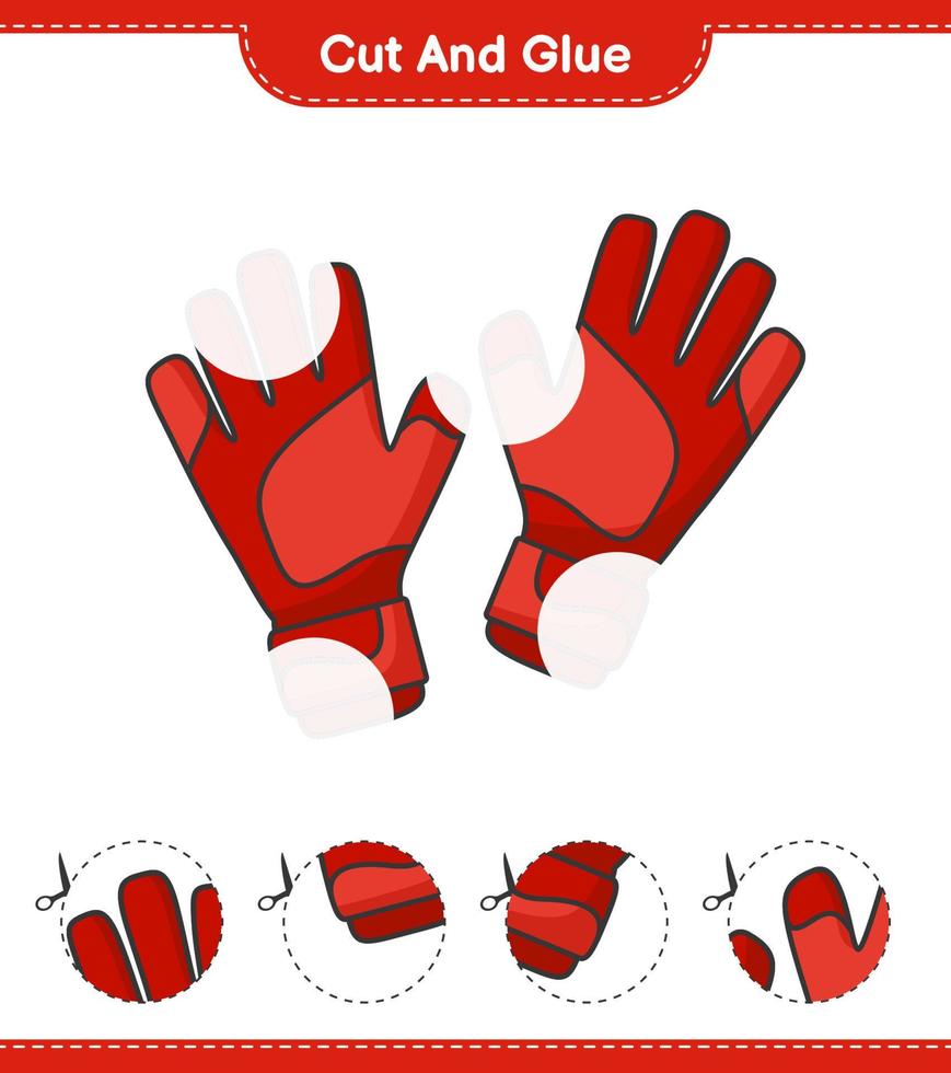 Cut and glue, cut parts of Goalkeeper Gloves and glue them. Educational children game, printable worksheet, vector illustration