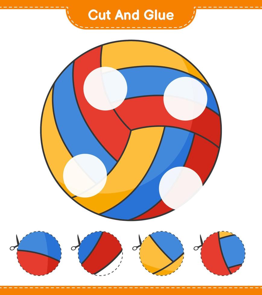 cortar y pegar, cortar partes de voleibol y pegarlas. juego educativo para niños, hoja de cálculo imprimible, ilustración vectorial vector