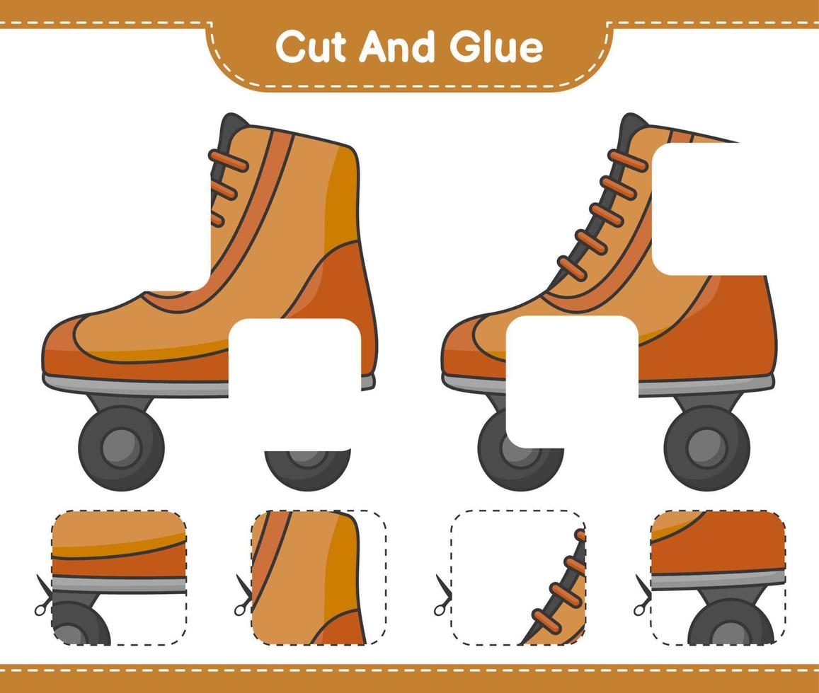 Cut and glue, cut parts of Roller Skate and glue them. Educational children game, printable worksheet, vector illustration