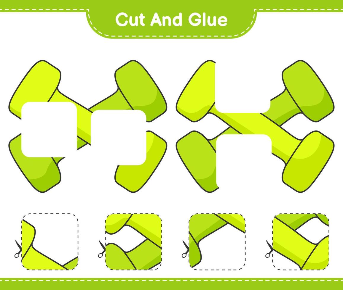 Cut and glue, cut parts of Dumbbell and glue them. Educational children game, printable worksheet, vector illustration
