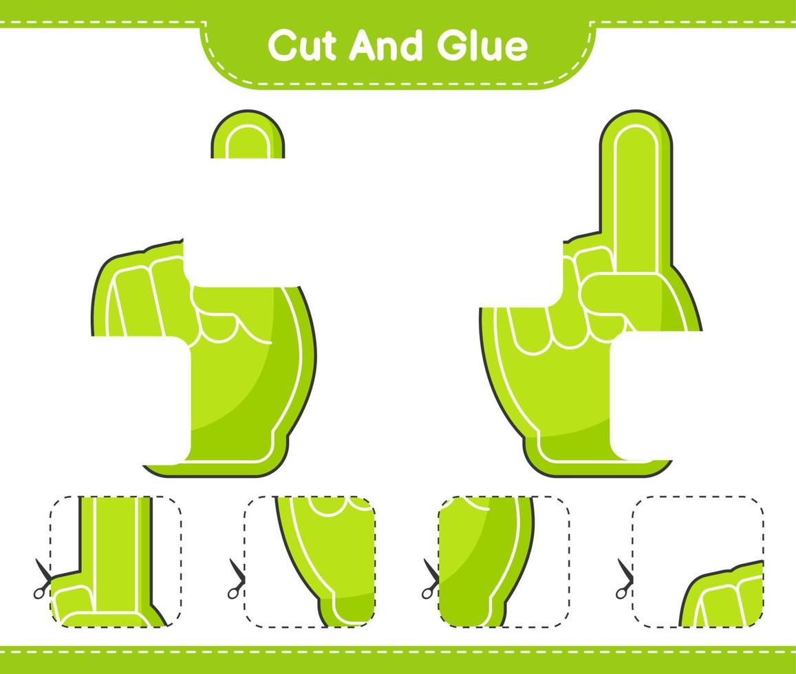 Cut and glue, cut parts of Foam Finger and glue them. Educational children game, printable worksheet, vector illustration