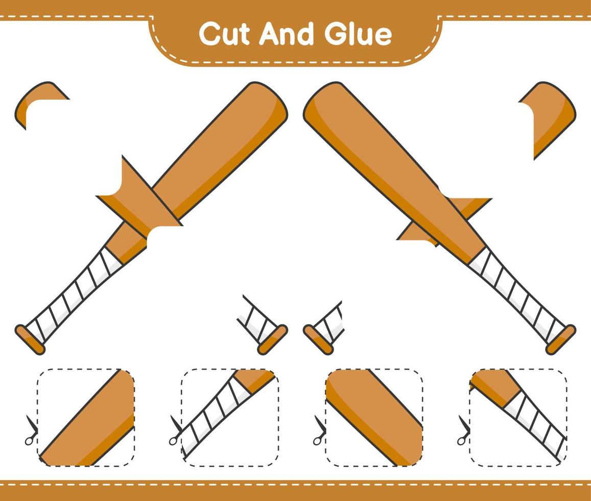 Cut and glue, cut parts of Baseball Bat and glue them. Educational children game, printable worksheet, vector illustration