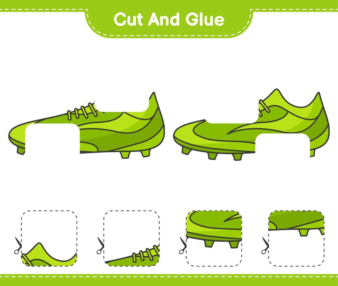 Cut and glue, cut parts of Soccer Shoes and glue them. Educational children game, printable worksheet, vector illustration