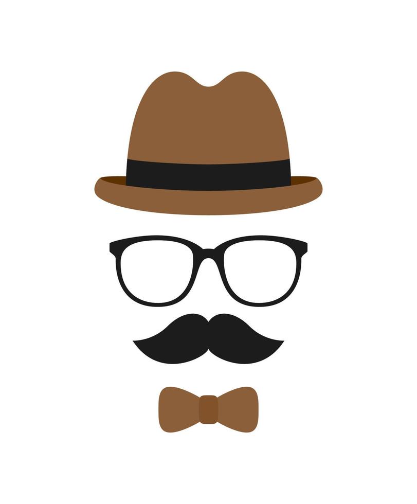 bigote, pajarita, sombrero y gafas aislado sobre fondo blanco. vector