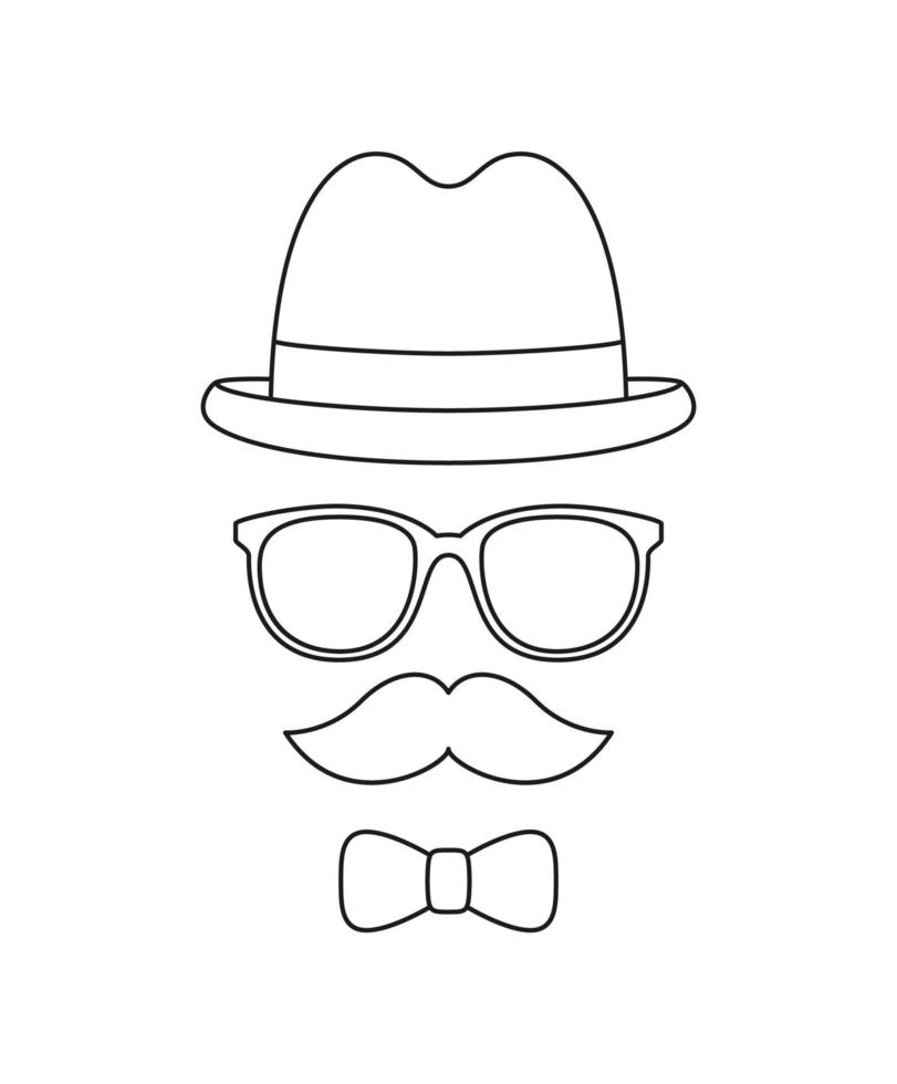 Mustache, Bow Tie, Hat, and Glasses tracing worksheet for kids vector