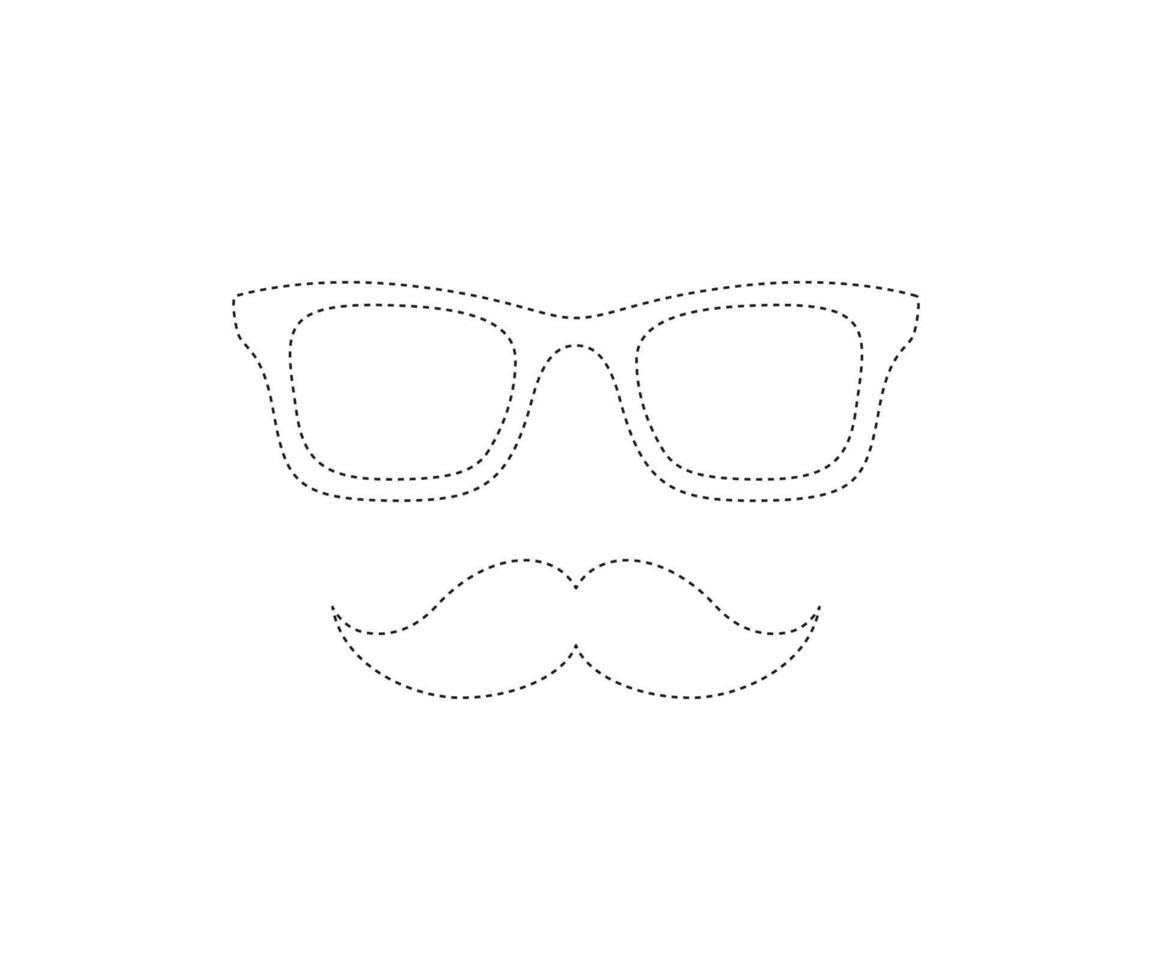 Mustache and Glasses tracing worksheet for kids vector