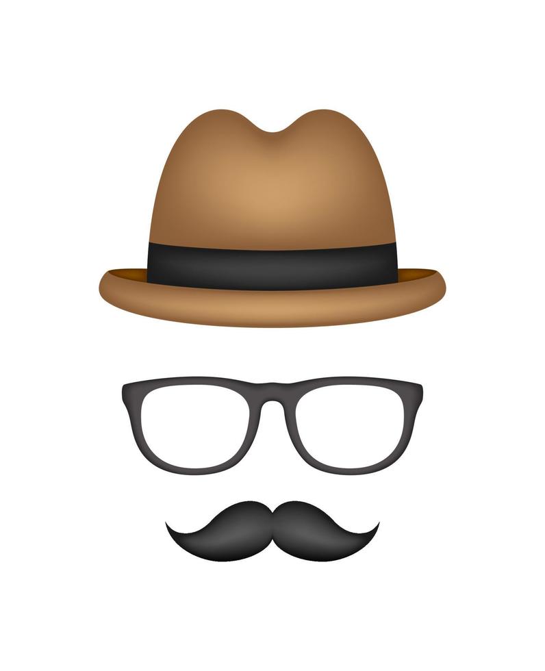 bigote, sombrero y gafas aislado sobre fondo blanco. vector