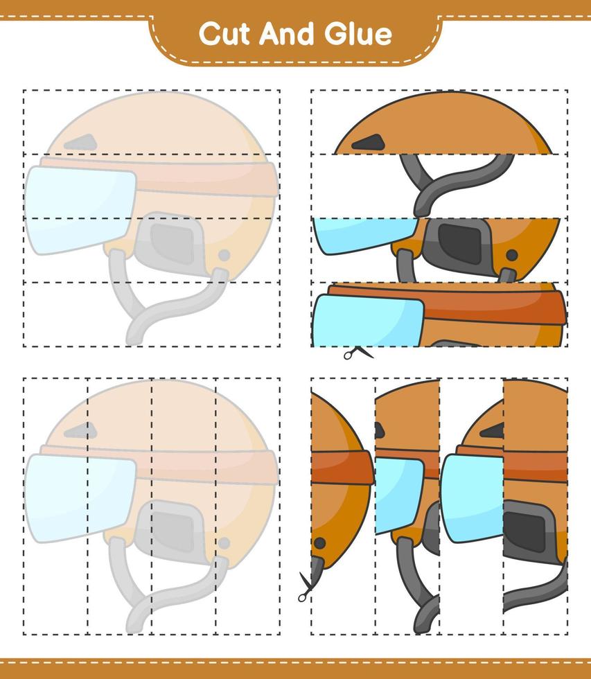 Cut and glue, cut parts of Hockey Helmet and glue them. Educational children game, printable worksheet, vector illustration