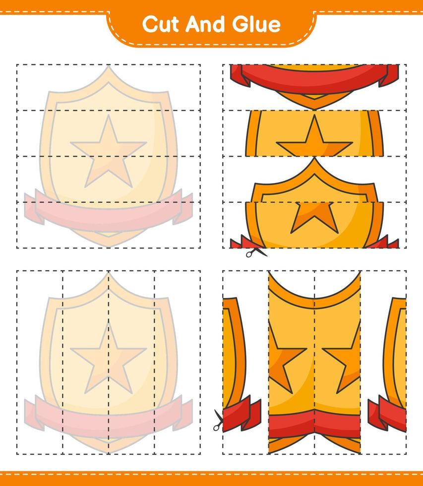 cortar y pegar, cortar partes del trofeo y pegarlas. juego educativo para niños, hoja de cálculo imprimible, ilustración vectorial vector