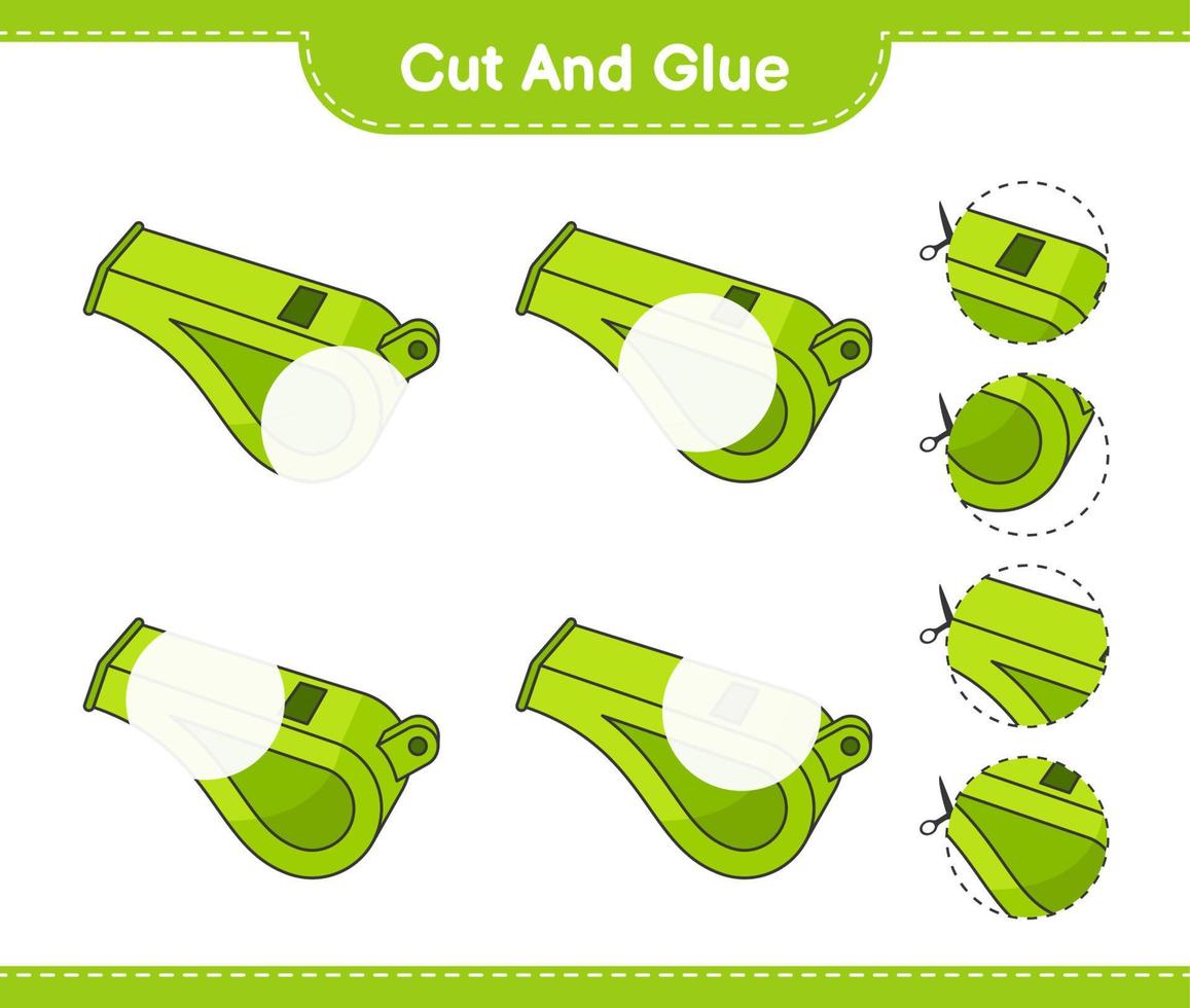 Cut and glue, cut parts of Whistle and glue them. Educational children game, printable worksheet, vector illustration
