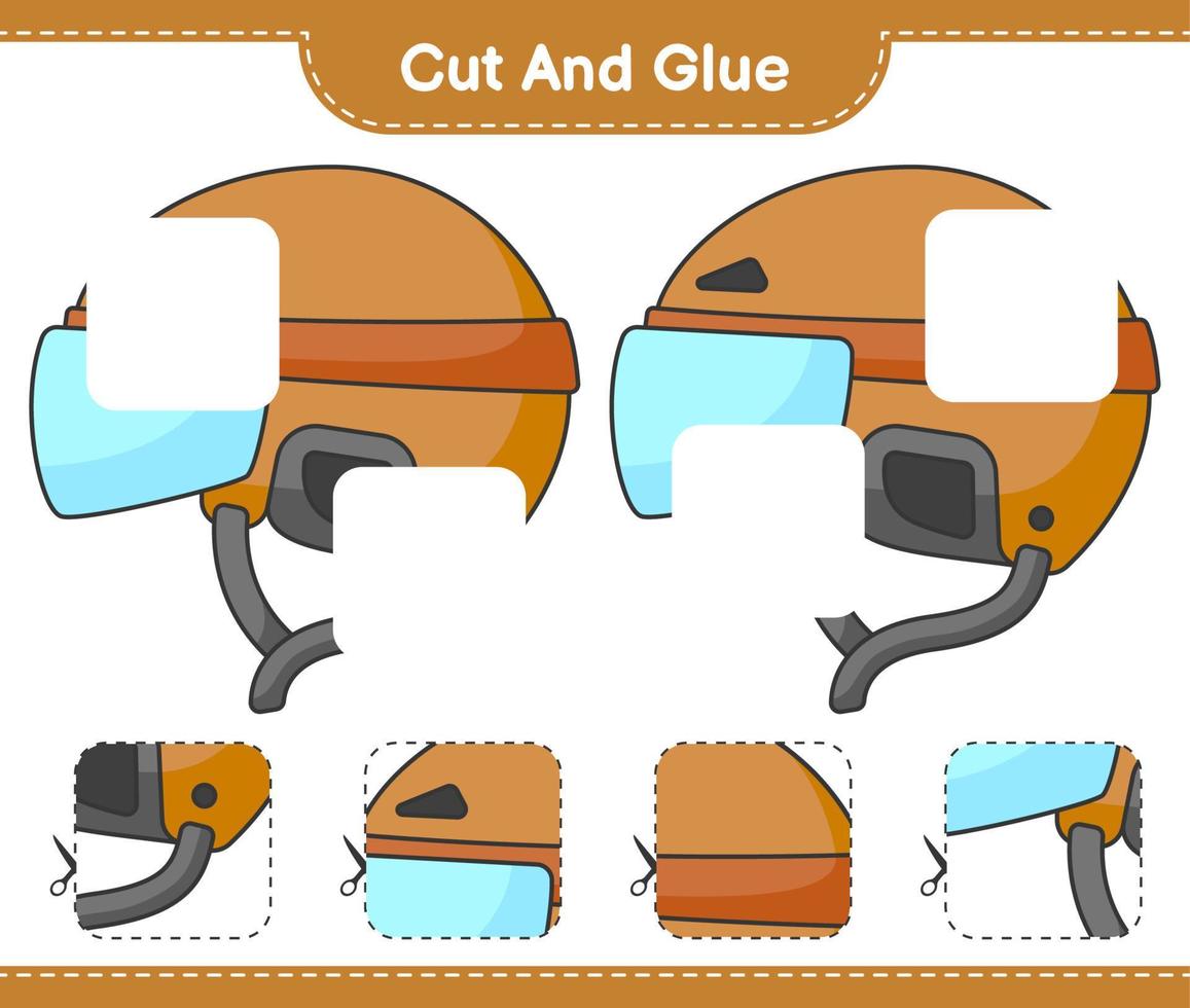 Cut and glue, cut parts of Hockey Helmet and glue them. Educational children game, printable worksheet, vector illustration