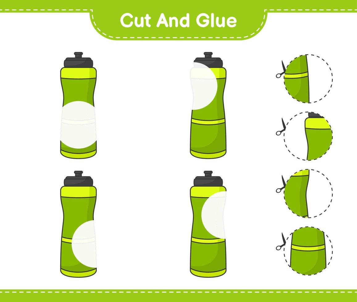 Cut and glue, cut parts of Sport Water Bottle and glue them. Educational children game, printable worksheet, vector illustration