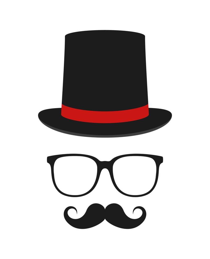 bigote, sombrero y gafas aislado sobre fondo blanco. vector