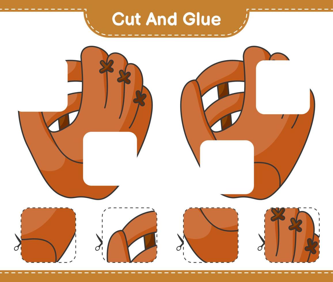 Cut and glue, cut parts of Baseball Glove and glue them. Educational children game, printable worksheet, vector illustration