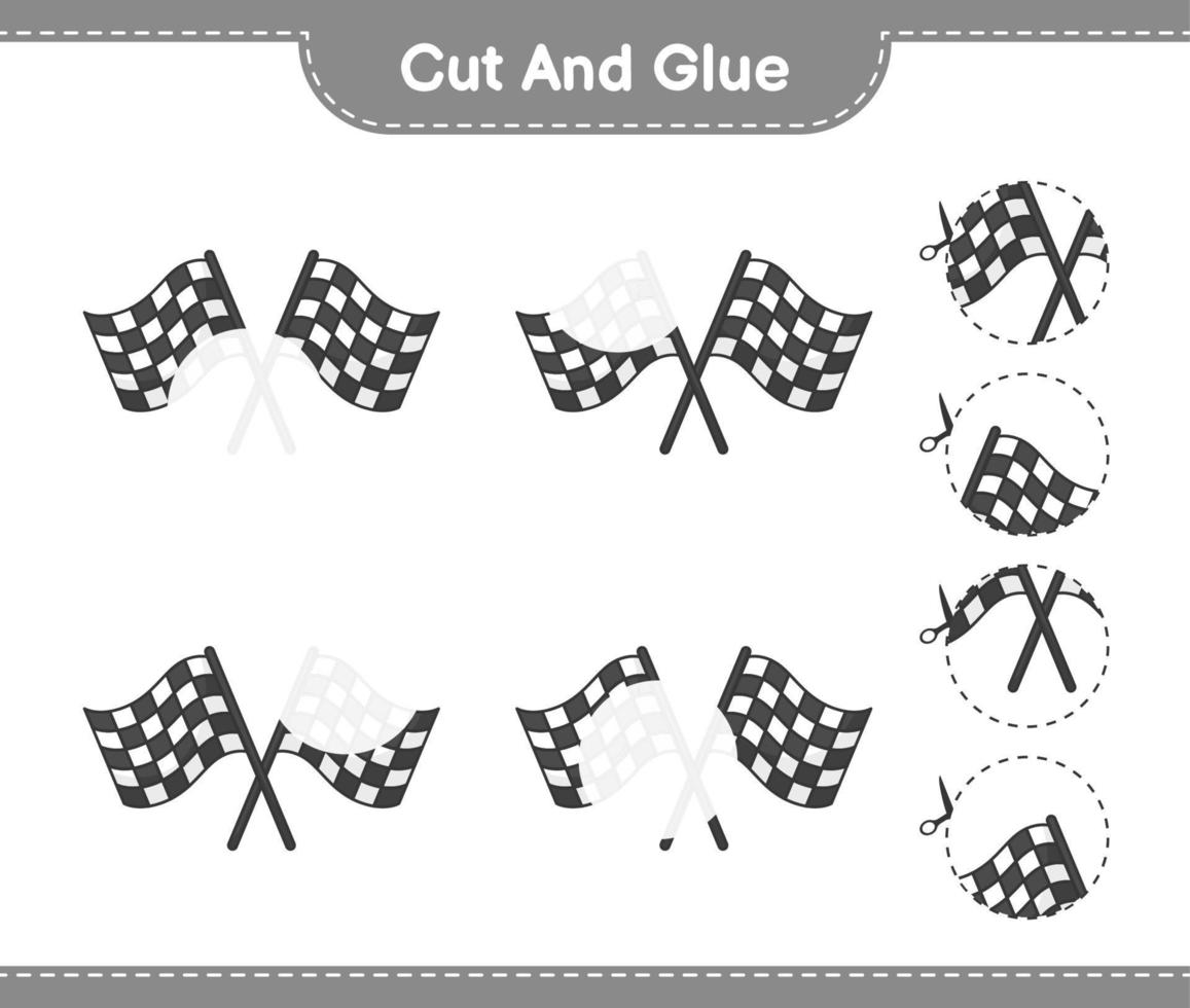 Cut and glue, cut parts of Racing Flags and glue them. Educational children game, printable worksheet, vector illustration