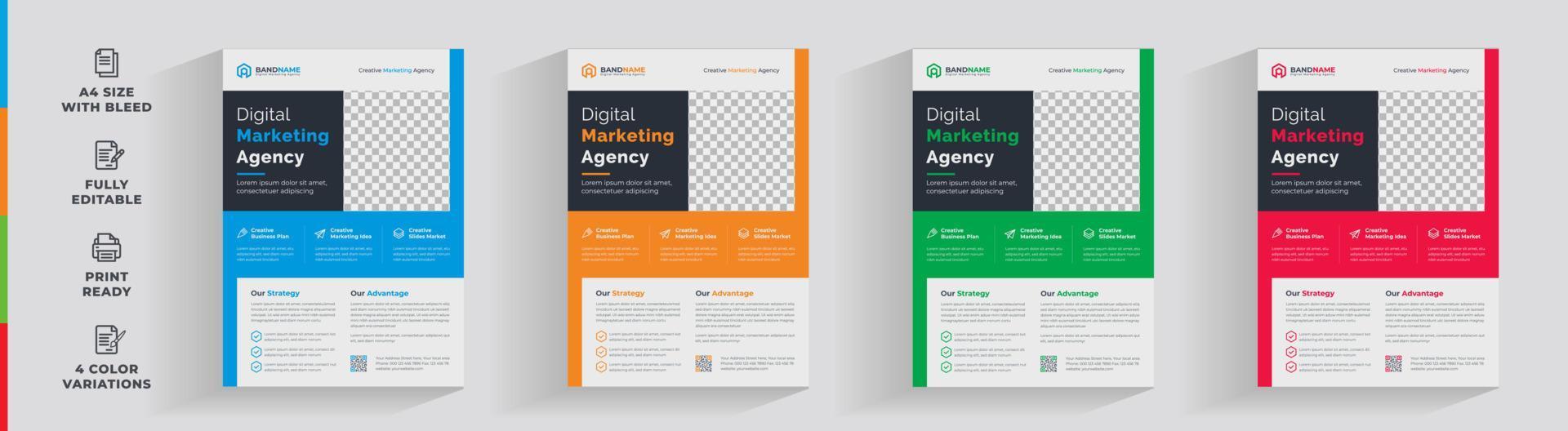 Flyer corporate minimal abstract shape 4 color unique company business  agency design template vector