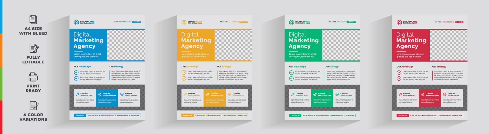 Flyer corporate minimal abstract shape 4 color unique company business  agency design template vector
