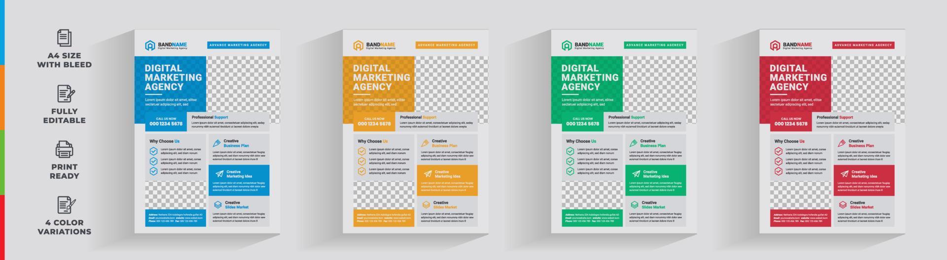 Flyer corporate minimal abstract shape 4 color unique company business  agency design template vector