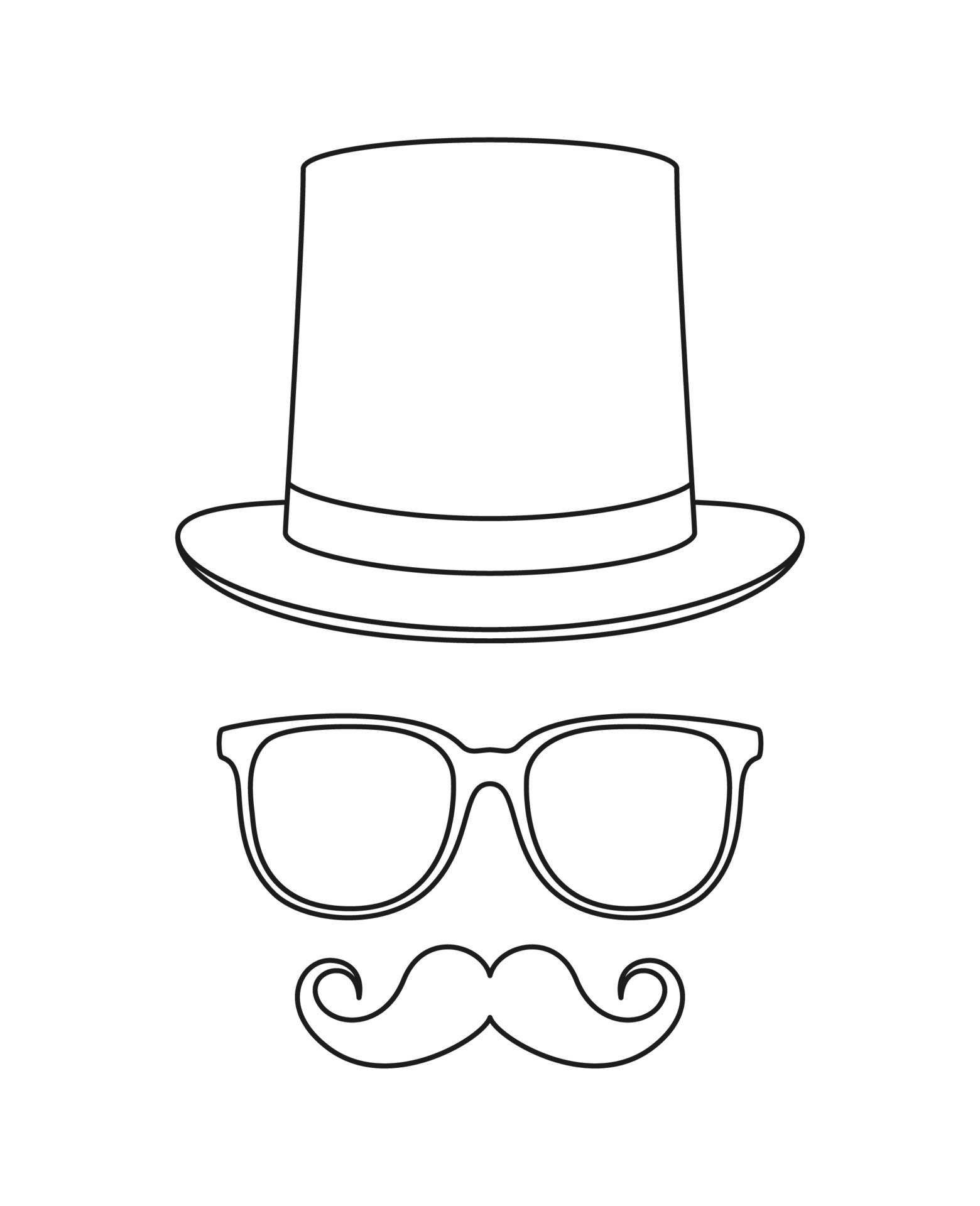 Coloring page with Mustache, Hat, and Glasses for kids 9955281 Vector