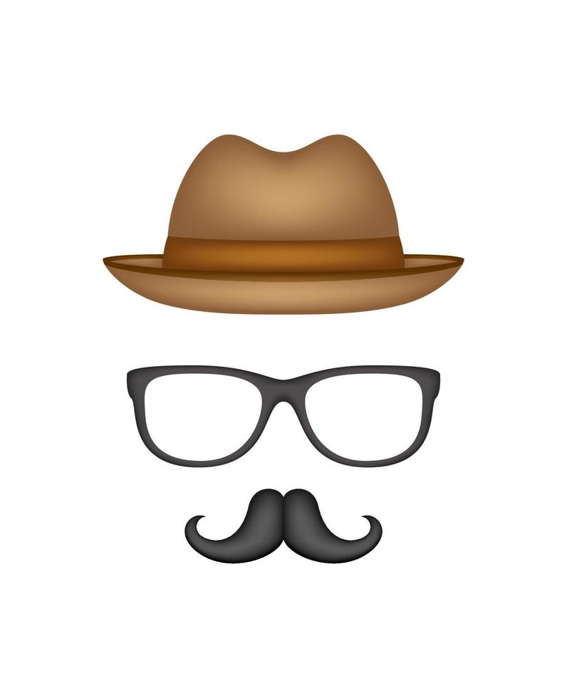 bigote, sombrero y gafas aislado sobre fondo blanco. vector