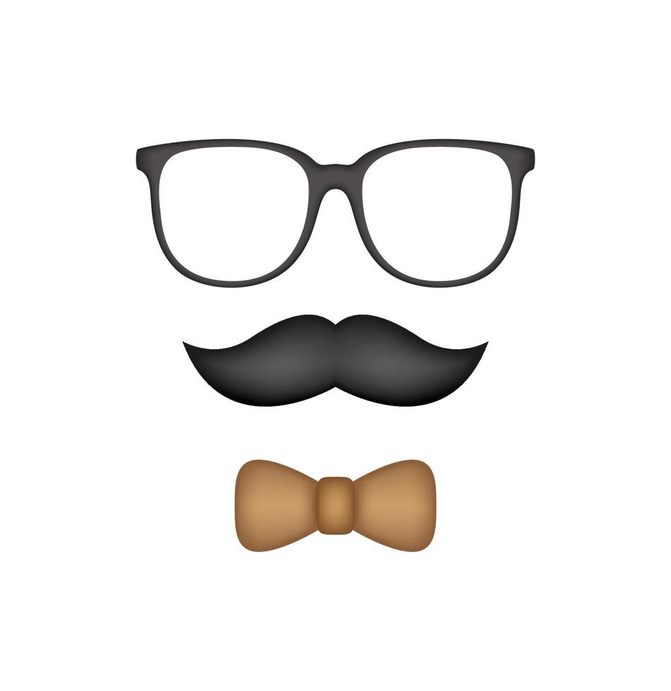 bigote, pajarita y gafas aislado sobre fondo blanco. vector