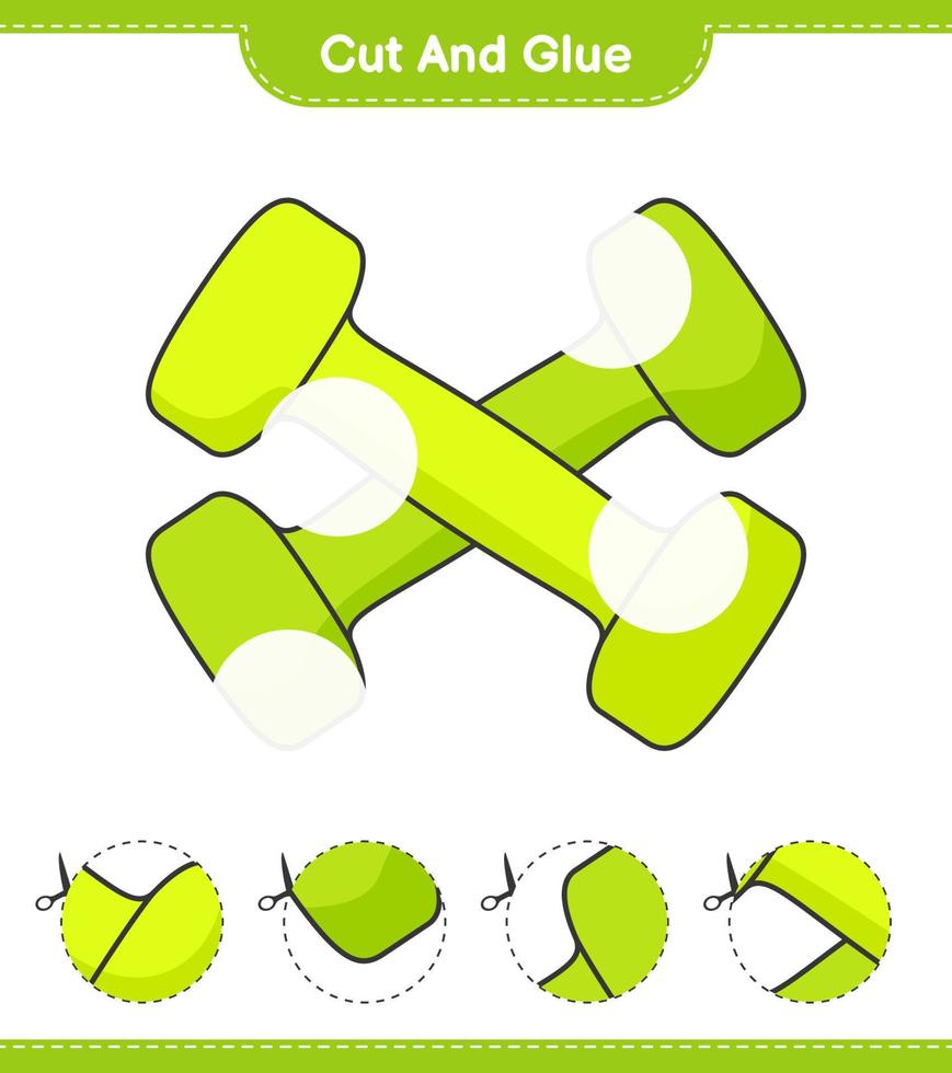 Cut and glue, cut parts of Dumbbell and glue them. Educational children game, printable worksheet, vector illustration