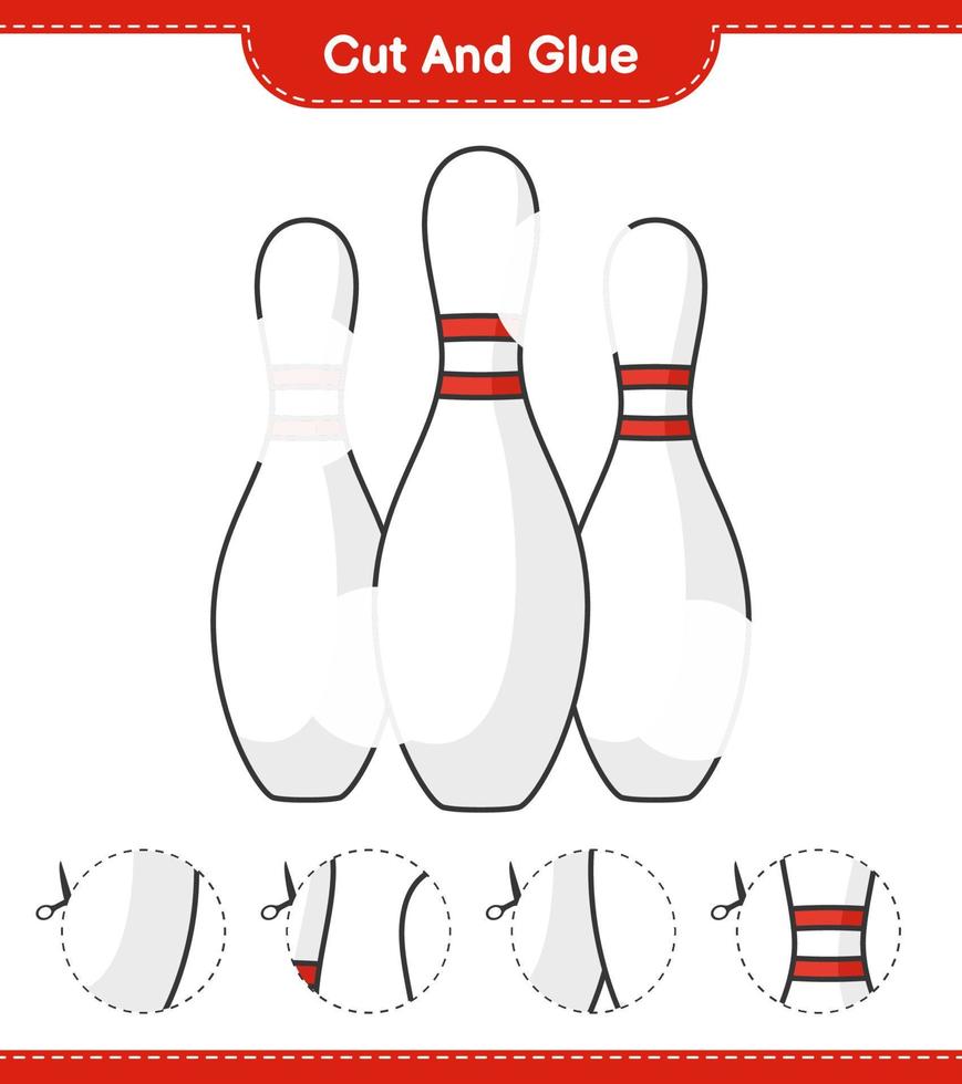 Cut and glue, cut parts of Bowling Pin and glue them. Educational children game, printable worksheet, vector illustration