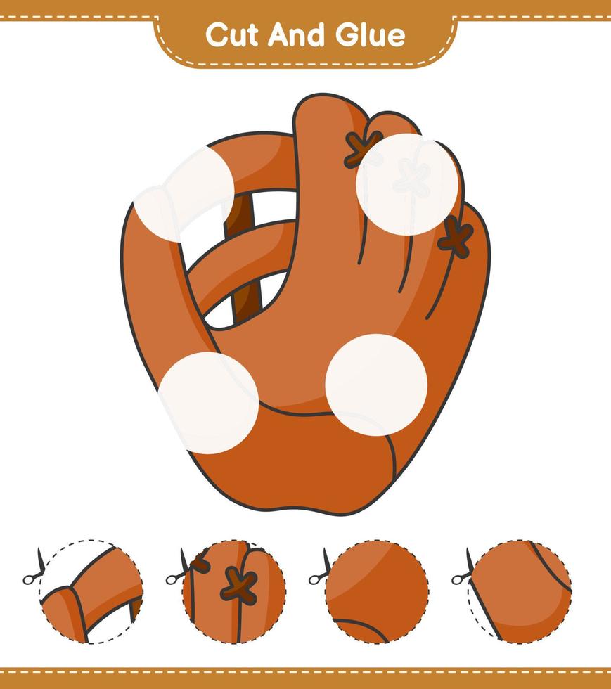 Cut and glue, cut parts of Baseball Glove and glue them. Educational children game, printable worksheet, vector illustration